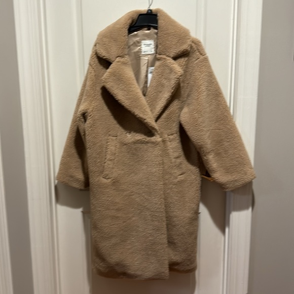 ABERCROMBIE & FITCH Oversized Long Length Sherpa Teddy Coat Tan S Small $180 NWT - Picture 5 of 10